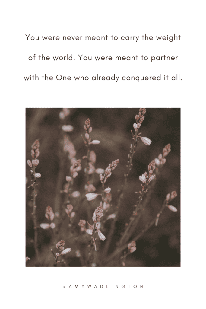 You were never meant to carry the weight of the world. You were meant to partner with the One who already conquered it all.