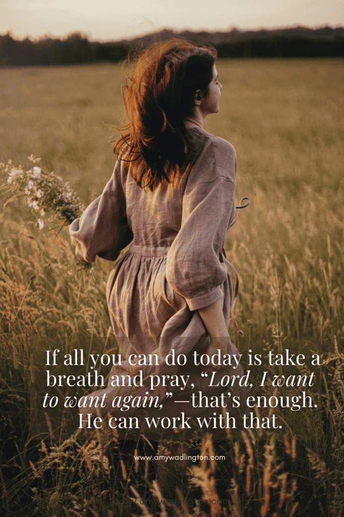  If all you can do today is take a breath and pray, “Lord, I want to want again,”—that’s enough. He can work with that.