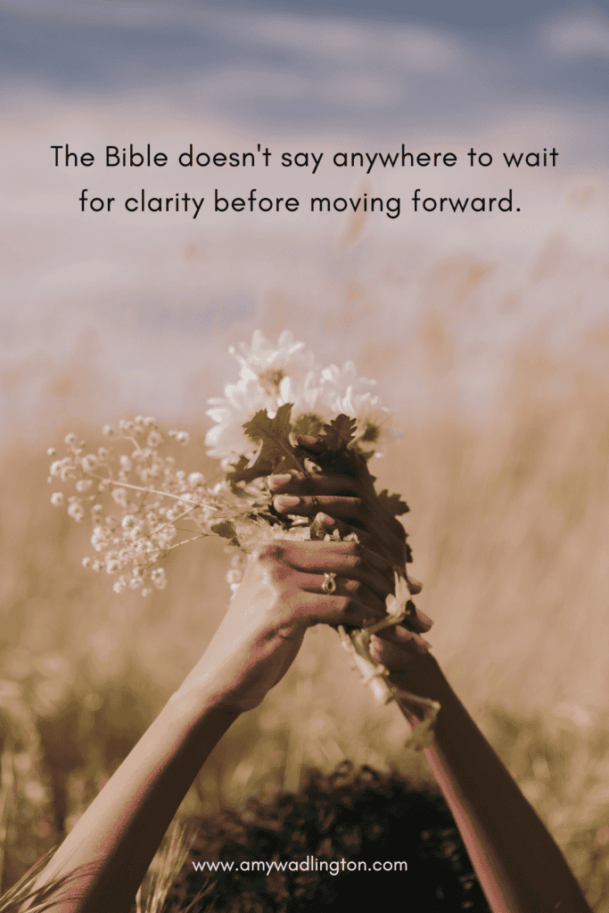 The Bible doesn't say anywhere to wait for clarity before moving forward.