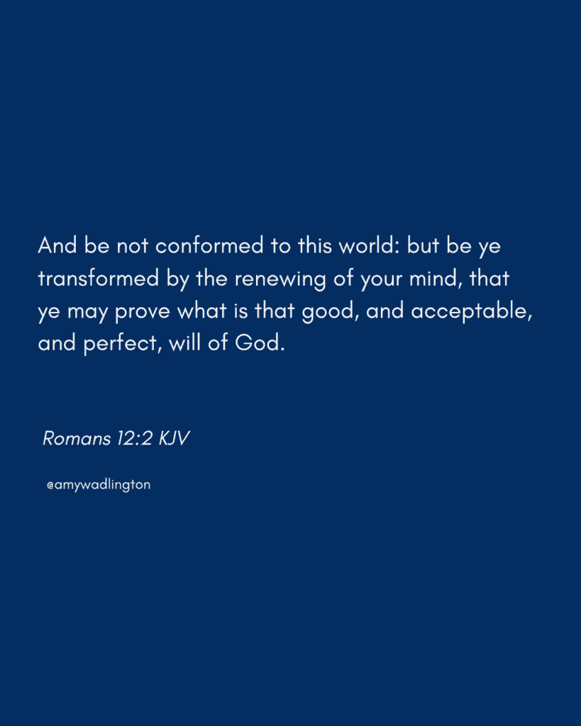 Romans 12:2 KJV And be not conformed to this world: but be ye transformed by the renewing of your mind, that ye may prove what is that good, and acceptable, and perfect, will of God.